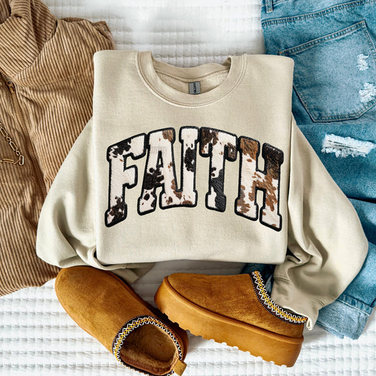 Faux Patch Faith Cowhide Sweatshirt