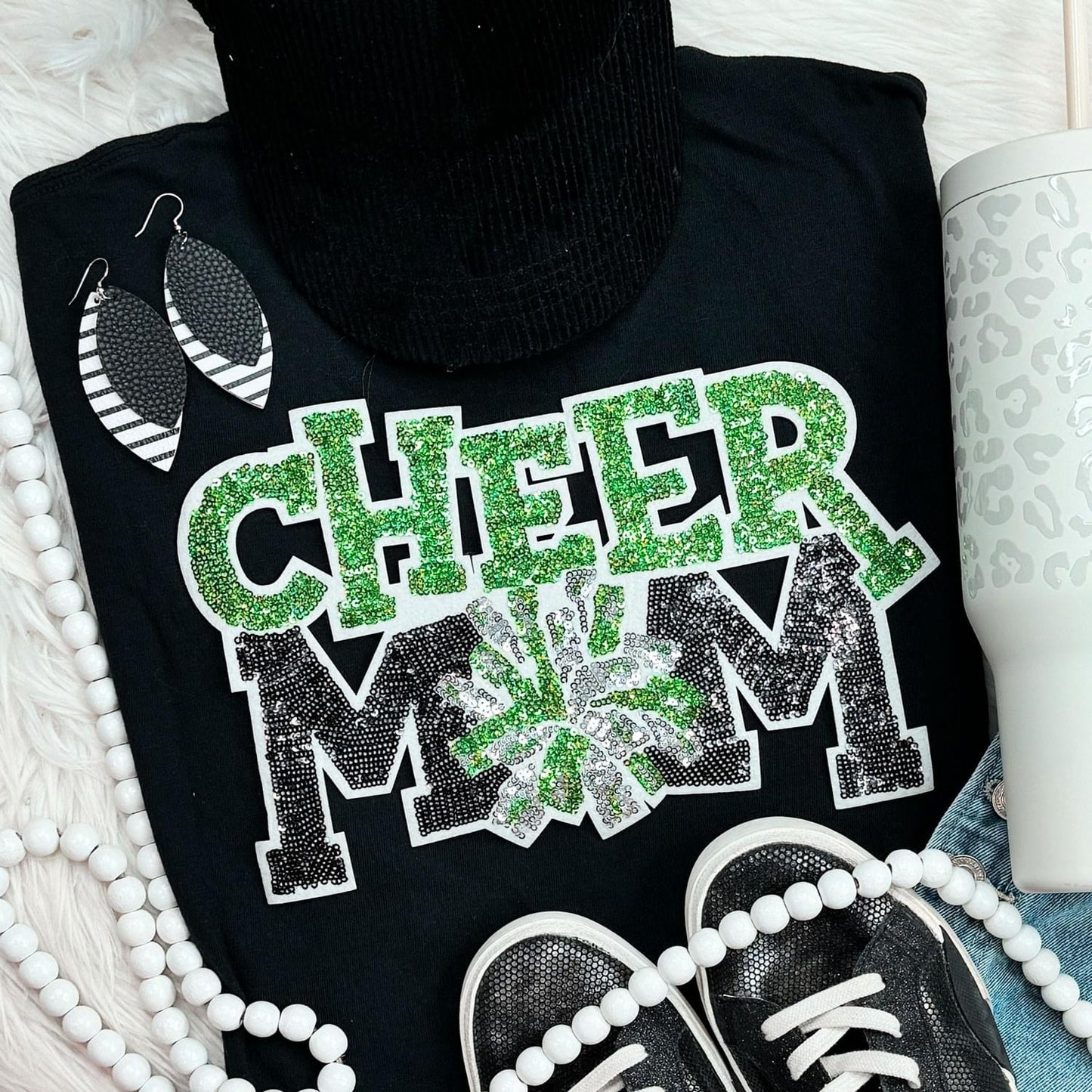 Sequin Cheer Mom Patch Black Everyday Tee