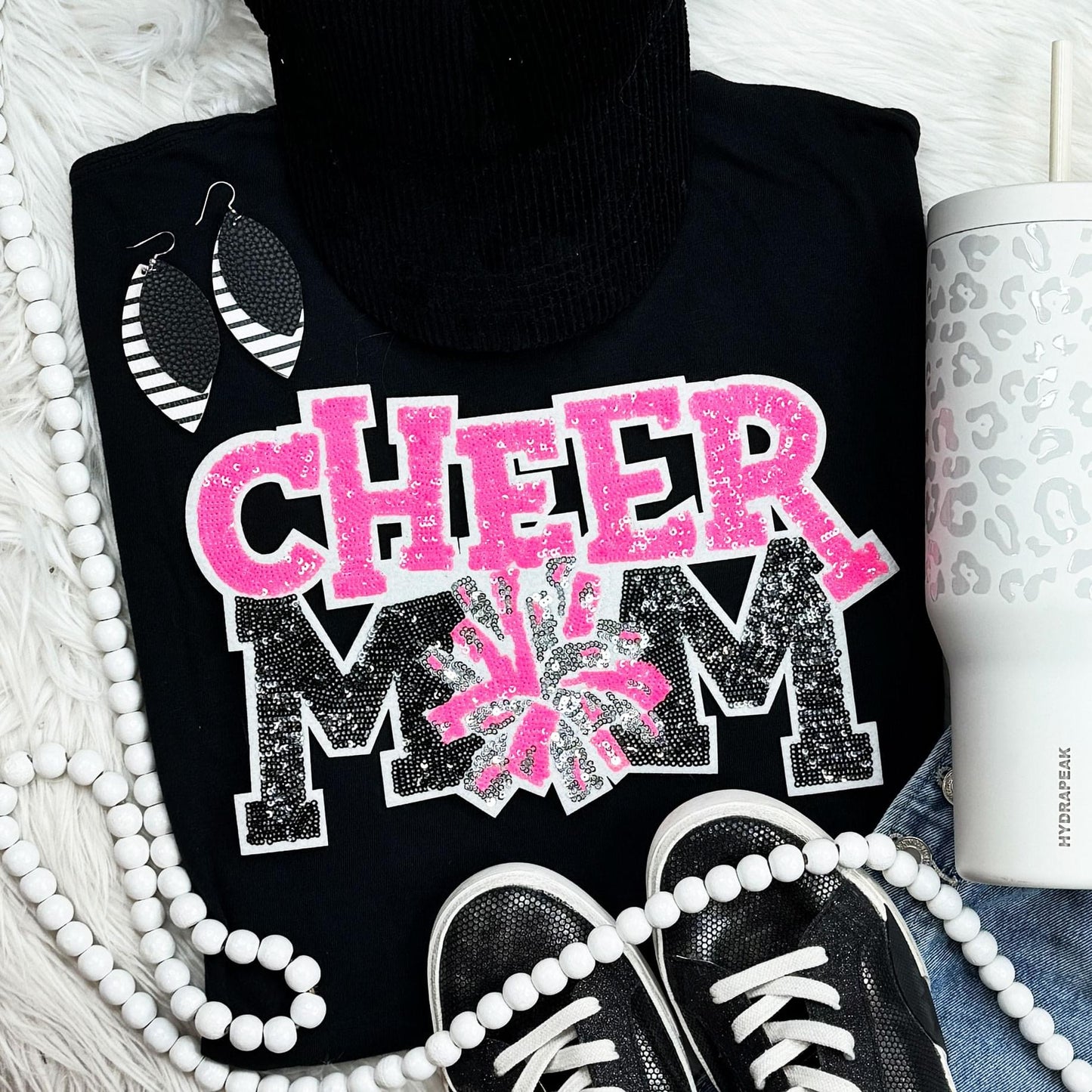 Sequin Cheer Mom Patch Black Everyday Tee