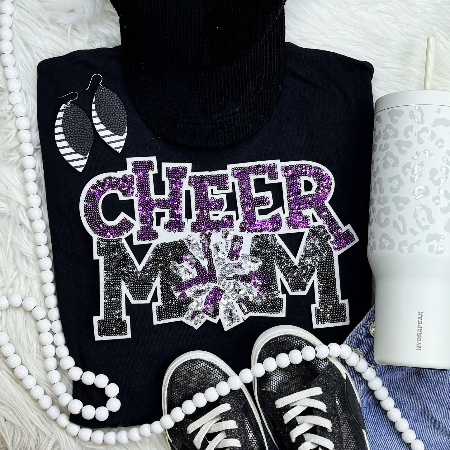 Sequin Cheer Mom Patch Black Everyday Tee