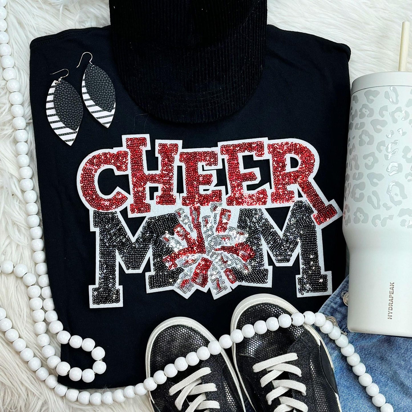 Sequin Cheer Mom Patch Black Everyday Tee