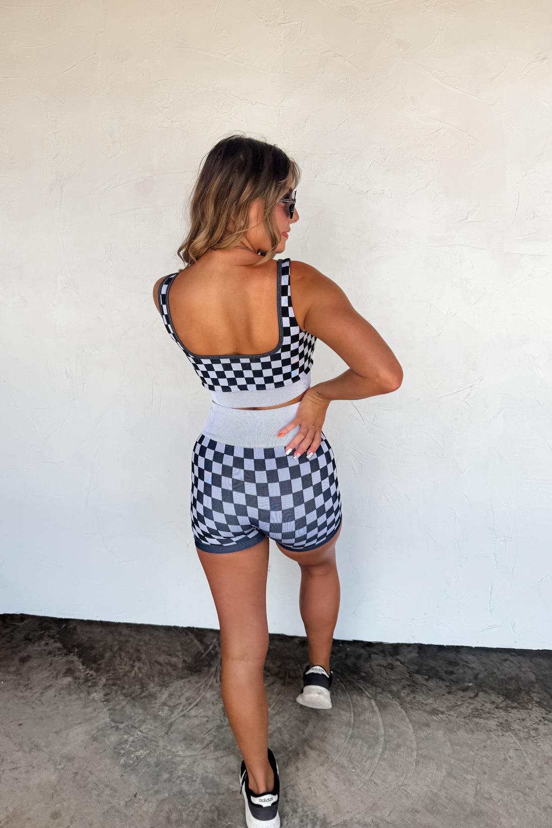 PREORDER- CHECKER BRA & BIKER SHORT SET