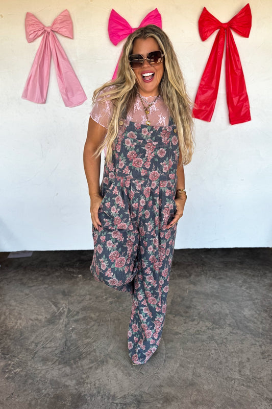 CASSIDY FLORAL DENIM OVERALLS