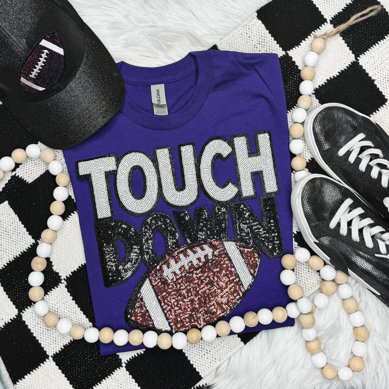 Touchdown With Football Sequin Tee
