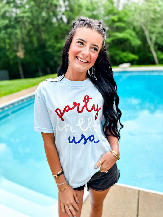 Red, White, And Blue Glitter Yarn Tee