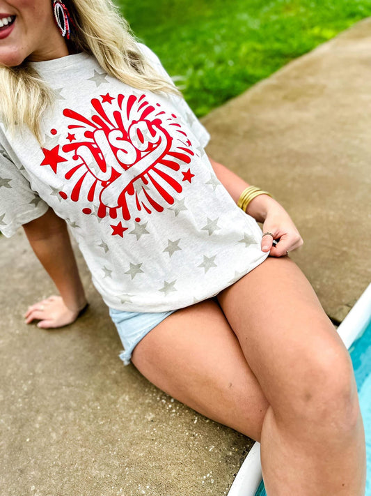 USA Firework Puff Star Tee