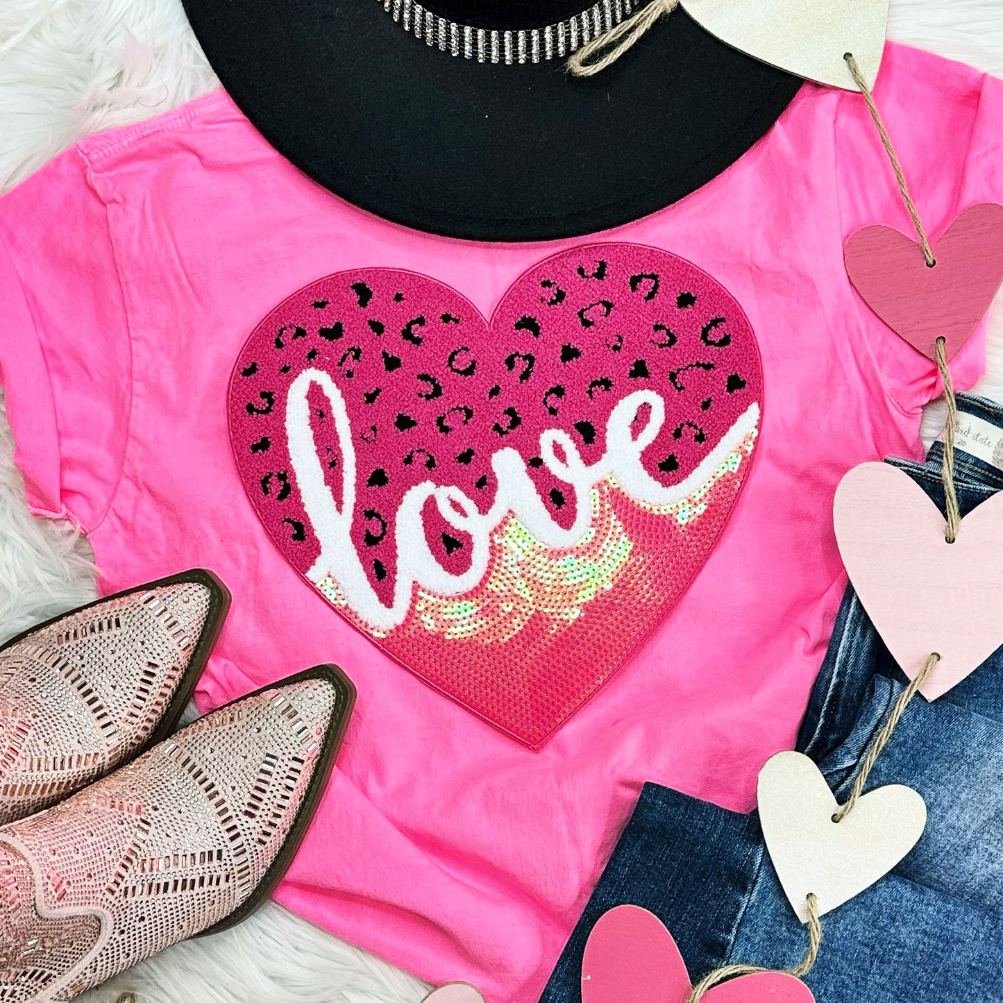 Leopard Love Sequin Chenille Patch  Tee