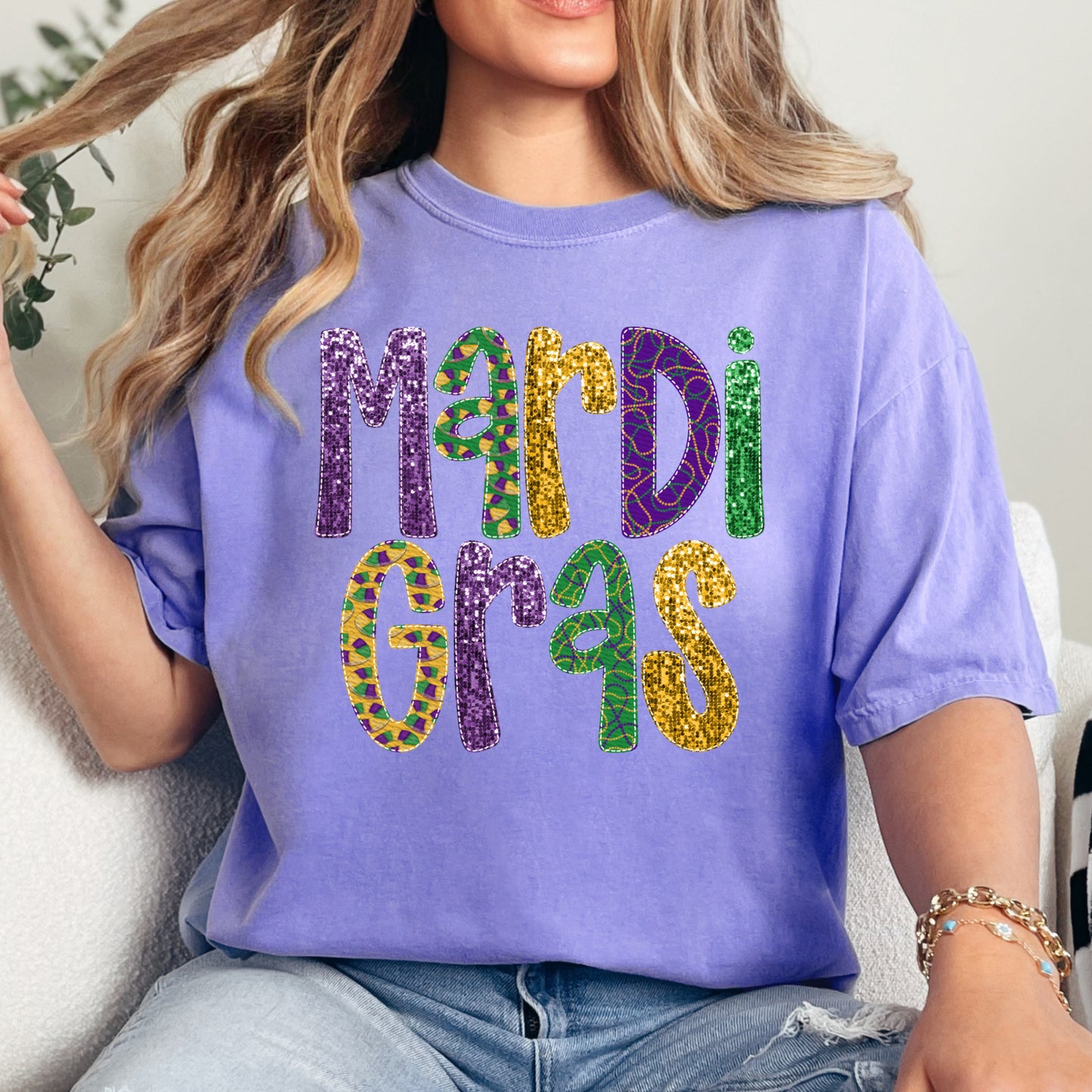 Mardi Gras Faux Sequins  Tee