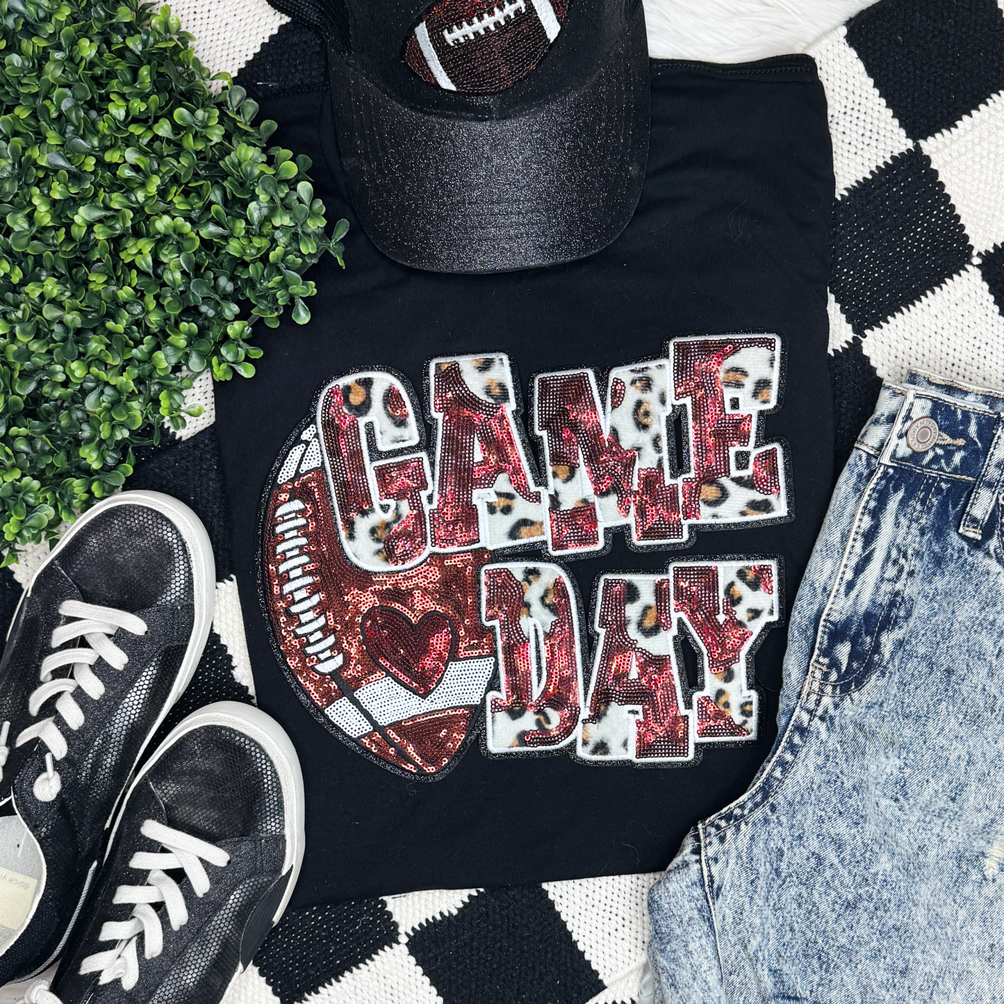 Sequin Football & Leopard Tee
