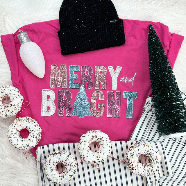 Merry and Bright Faux Sequins Tee