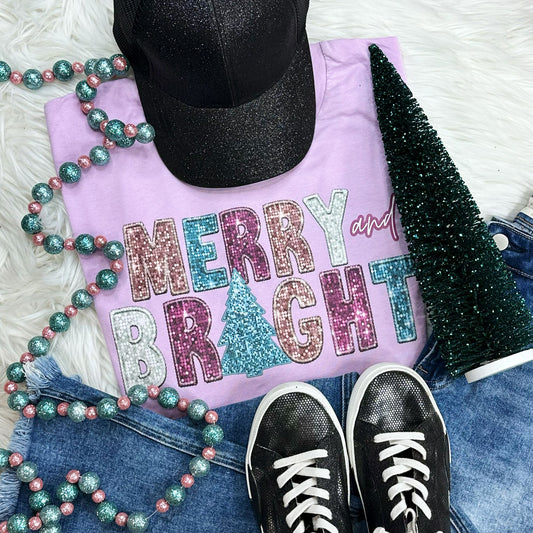 Merry and Bright Faux Sequins Tee