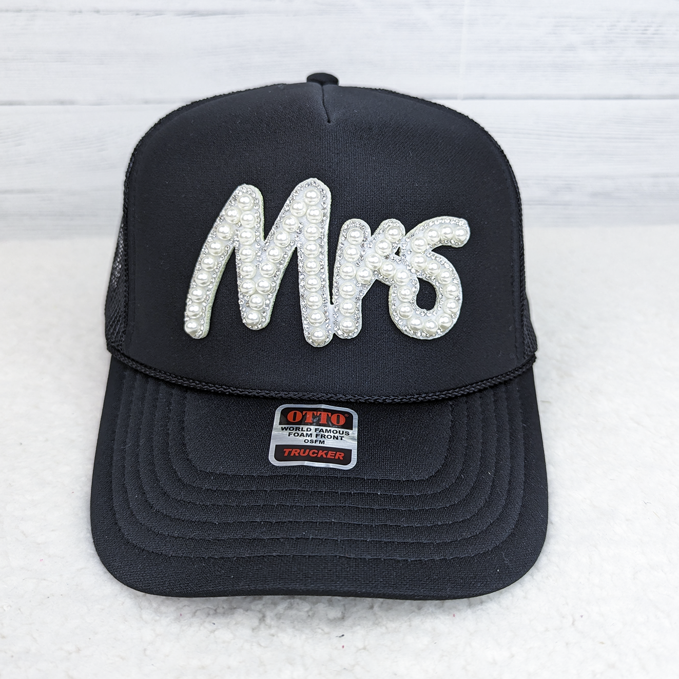 Pearl and Rhinestone MRS Black Trucker Cap