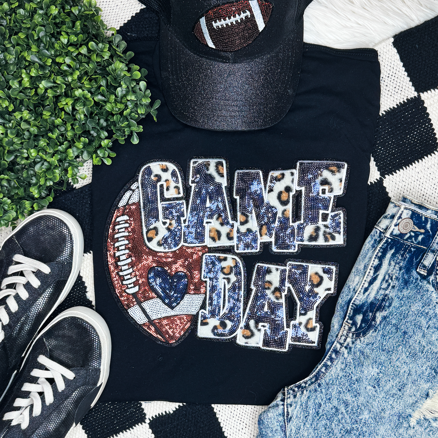 Sequin Football & Leopard Tee
