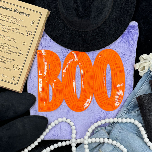 Orange Sequin BOO Patch Tee