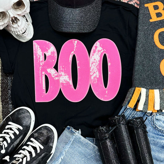 Pink Sequins BOO Black Tee/Sweatshirt