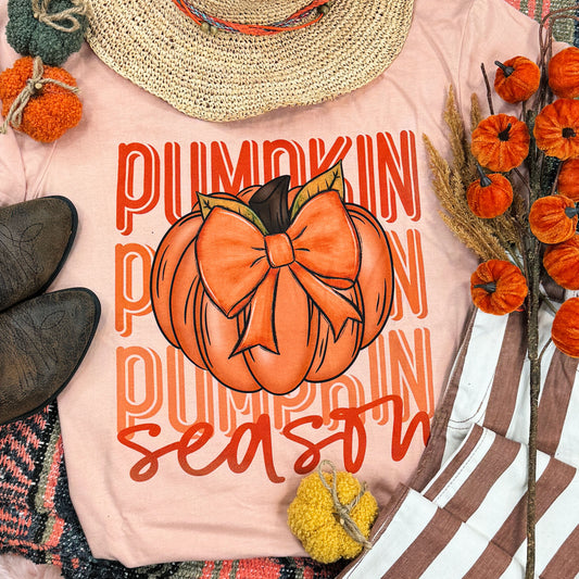 Pumpkin Season Stacked Heather Peach Tee