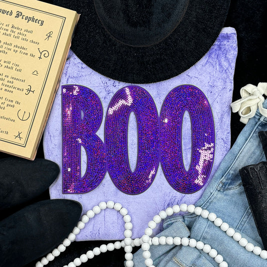 Purple Sequin BOO Patch Tee