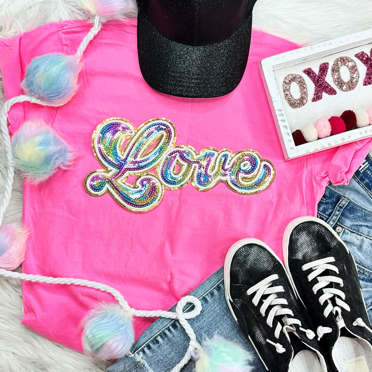 Rainbow LOVE Sequins Patch Tee
