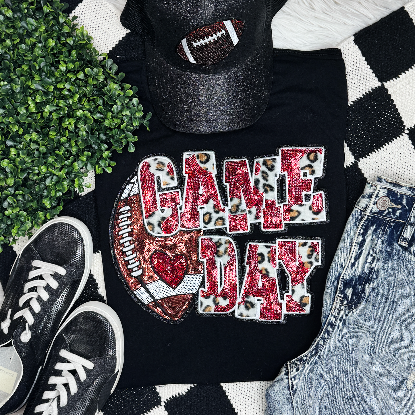 Sequin Football & Leopard Tee