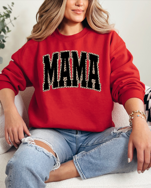 Mama Leopard Outline Varsity  Sweatshirt