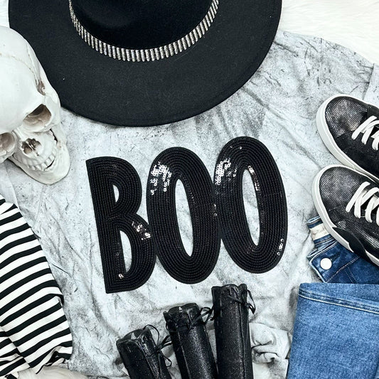 Black Sequins BOO Patch Smoke Tee