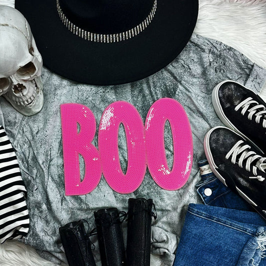 Pink Sequins BOO Patch Tee