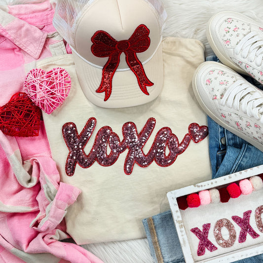 XOXO Pink Sequin Patch Tee