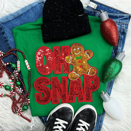 Oh Snap Sequin Patch Green  Tee
