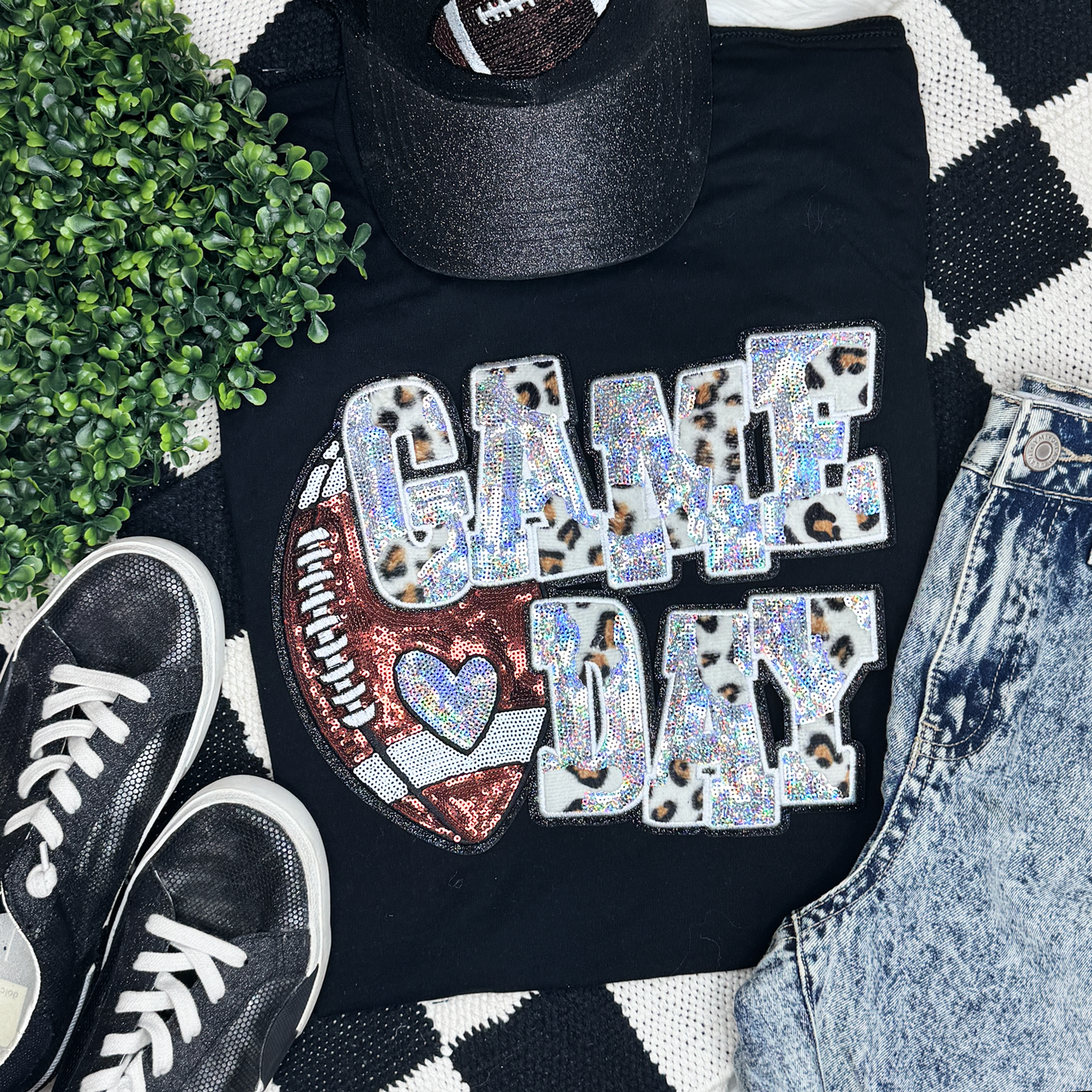Sequin Football & Leopard Tee
