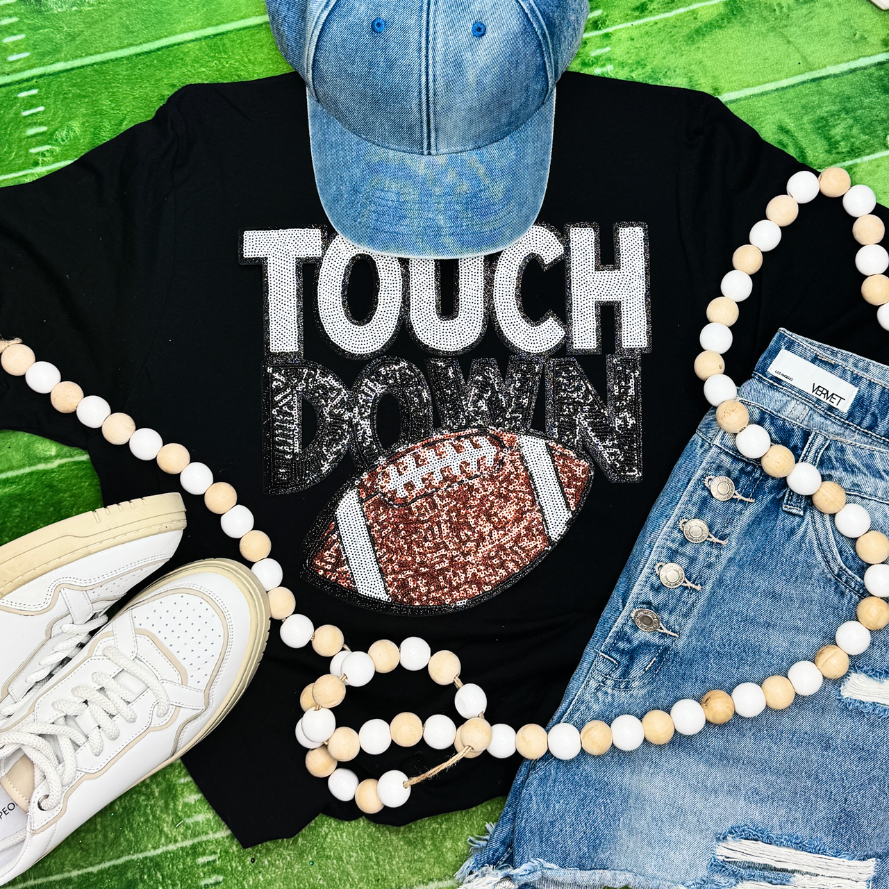 Touchdown With Football Sequin Tee