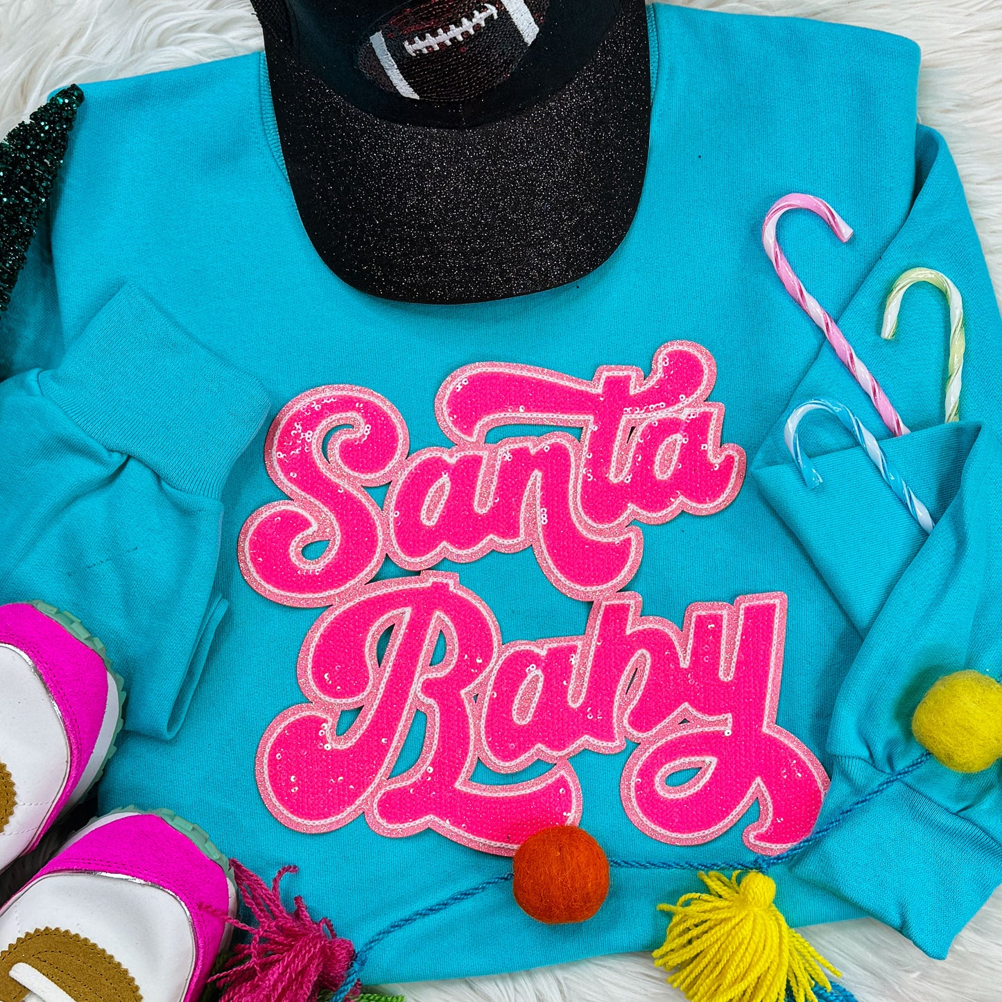 Santa Baby Sequin Patch Trendy Crewneck