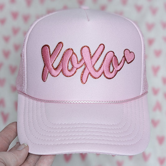 Pink XOXO Embroidered Patch on Pink Foam Trucker Hat