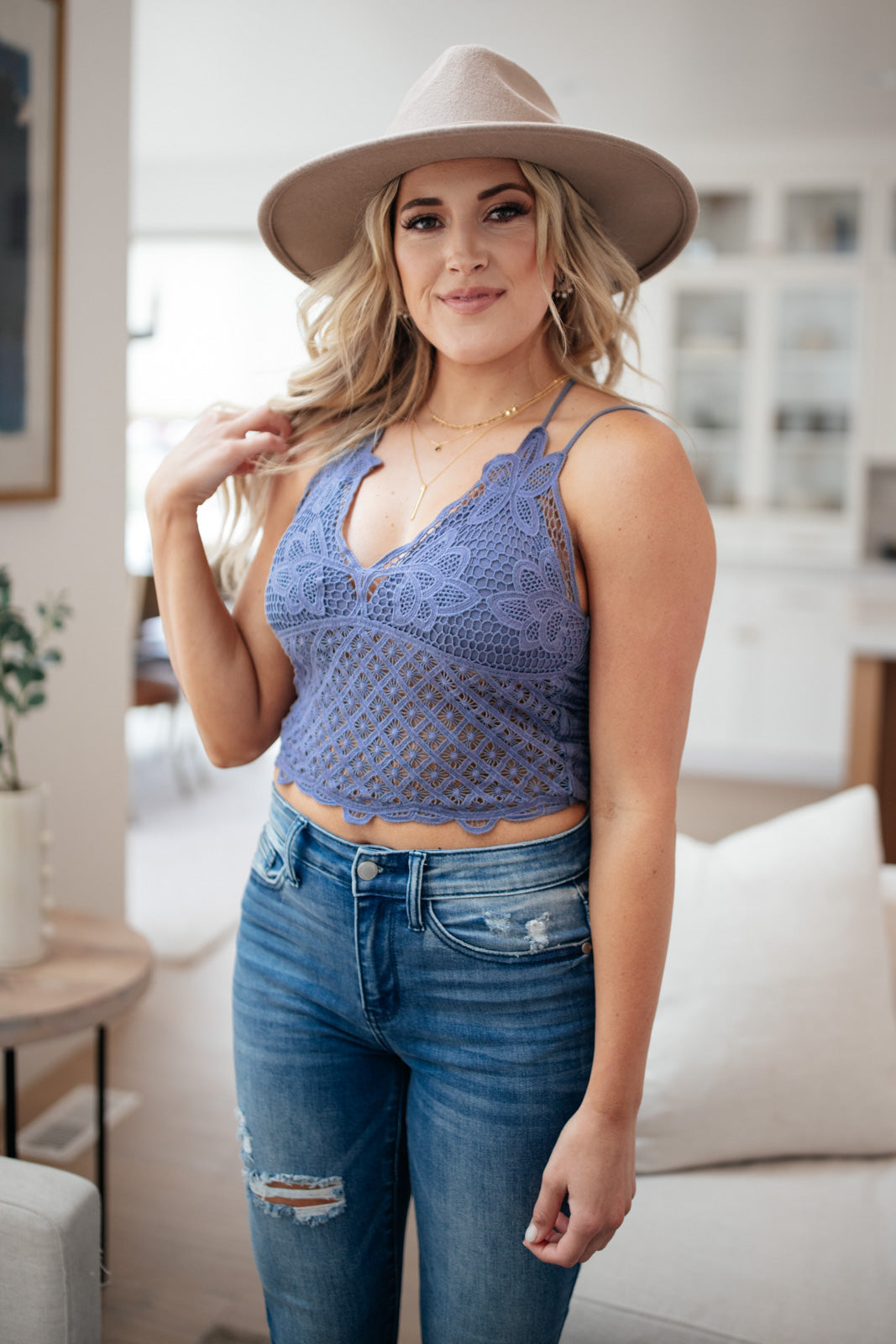 334 Boutique Wild And Free Crop Top in Dusty Blue